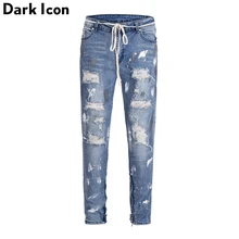 Темный логотип покрытие рваные обычные стильные мужские джинсы Hi-end модные джинсы мужские джинсовые штаны человек плюс стринг