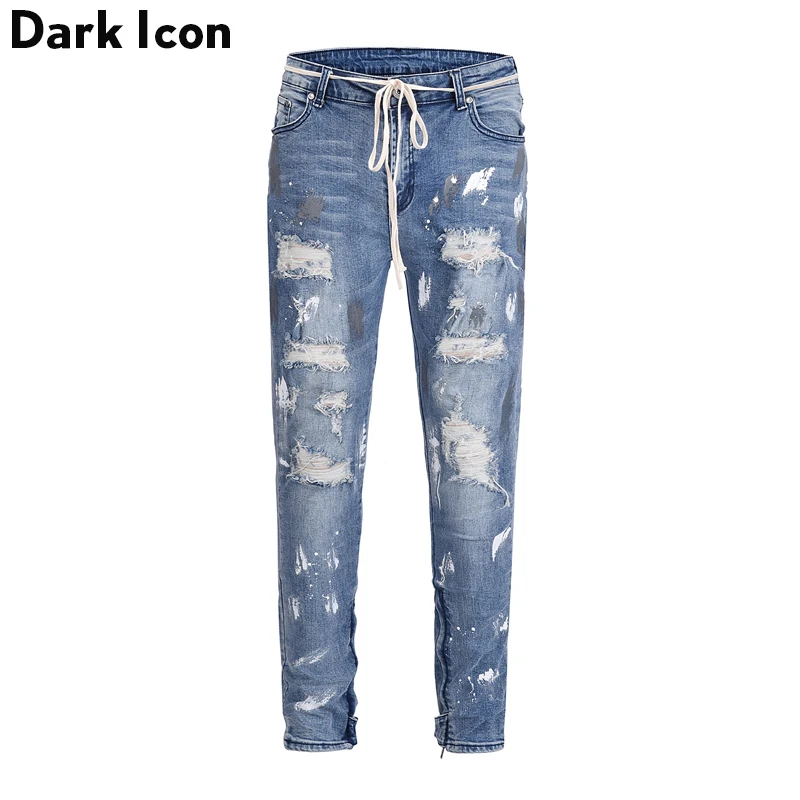 Темно-иконочное покрытие рваные обычные мужские джинсы 2018 Здравствуйте-end модные джинсы мужские джинсовые брюки мужские плюс строка