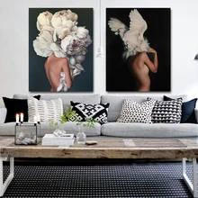 

Wall Art Posters and Prints Flowers Feather Women Oil Painting Canvas Wall Pictures for Living Room Home Decoration 40x50cm