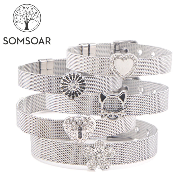Дропшиппинг Somsoar ювелирные изделия серебро Нержавеющая сталь сетка браслет браслеты с DIY слайд талисманы браслеты как женщина лучший подарок