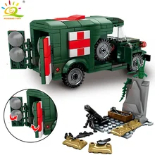 HUIQIBAO игрушки 262 шт. военный конструктор «скорая помощь» для детей совместимый лего WW2 автомобиль армейский грузовик солдат кирпичи