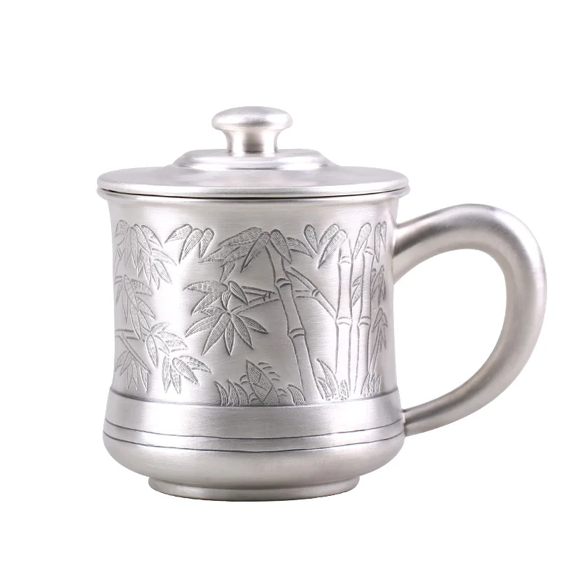 

S999 Pure Silver Tea Cup, Tea Cylinder, Super Large Capacity Water Cup, Big Mouth Tea Cup And Covered Office Nostalgia