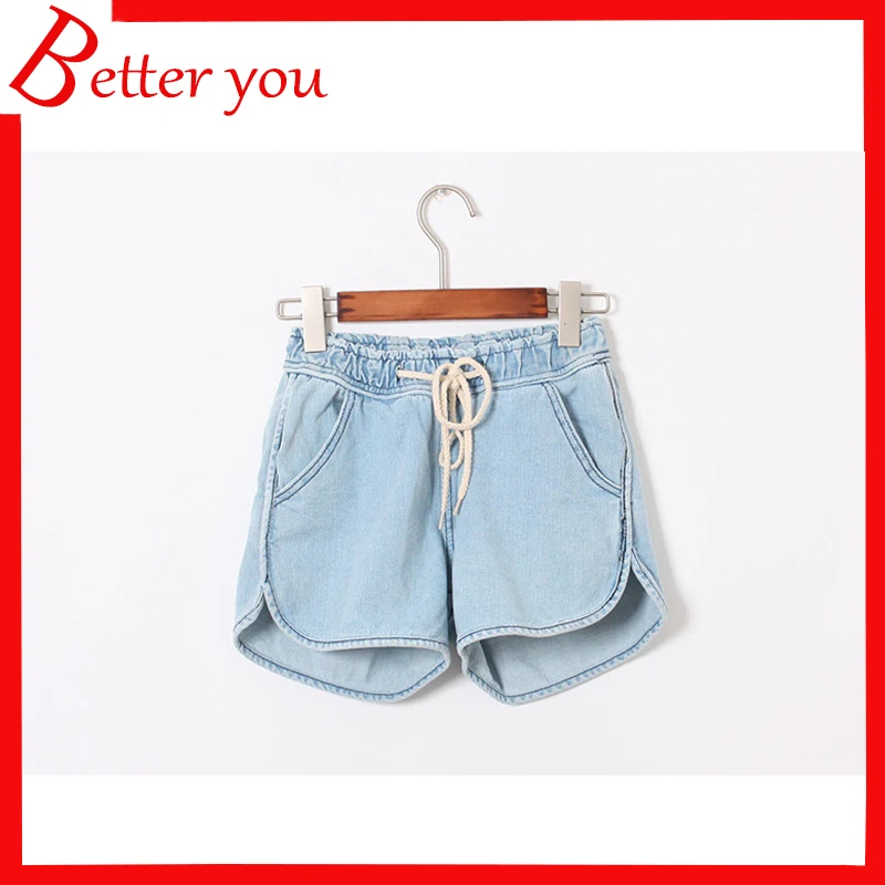 

2019 Summer Shorts women new casual Style Solid elastic waist large size loose denim shorts