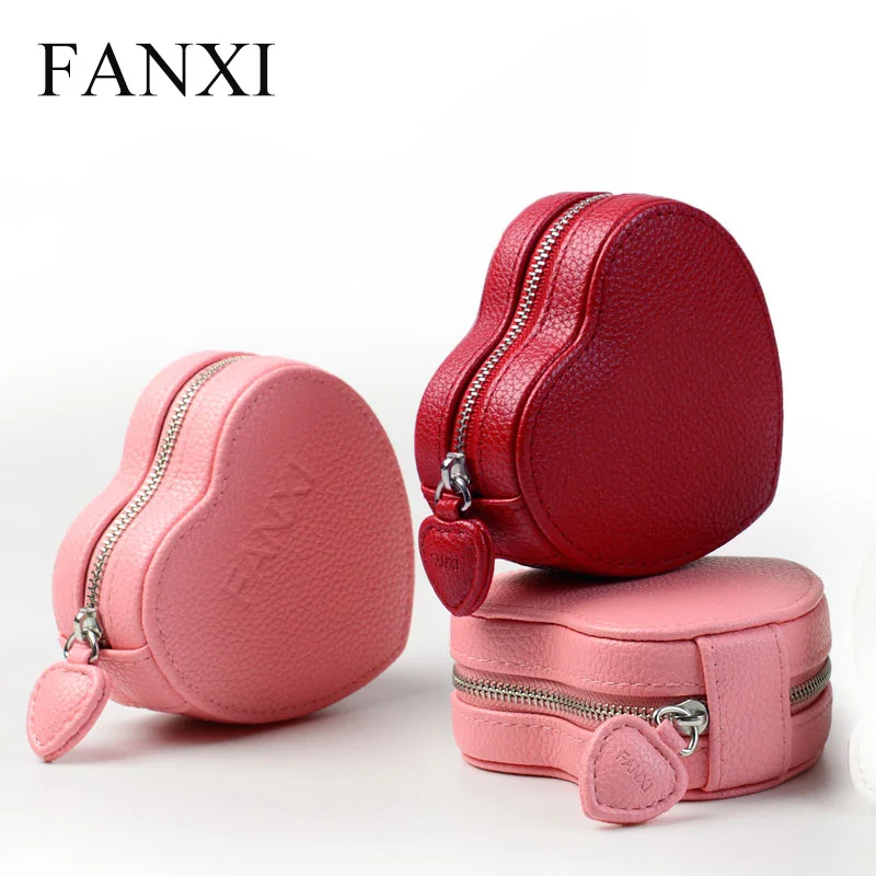 Oirlv Luxury Heart Shape Leather Jewelry Box With Zipper For Ring Earring Necklace Charms Bracelet Collection Gift Box Packaging Jewelry Packaging