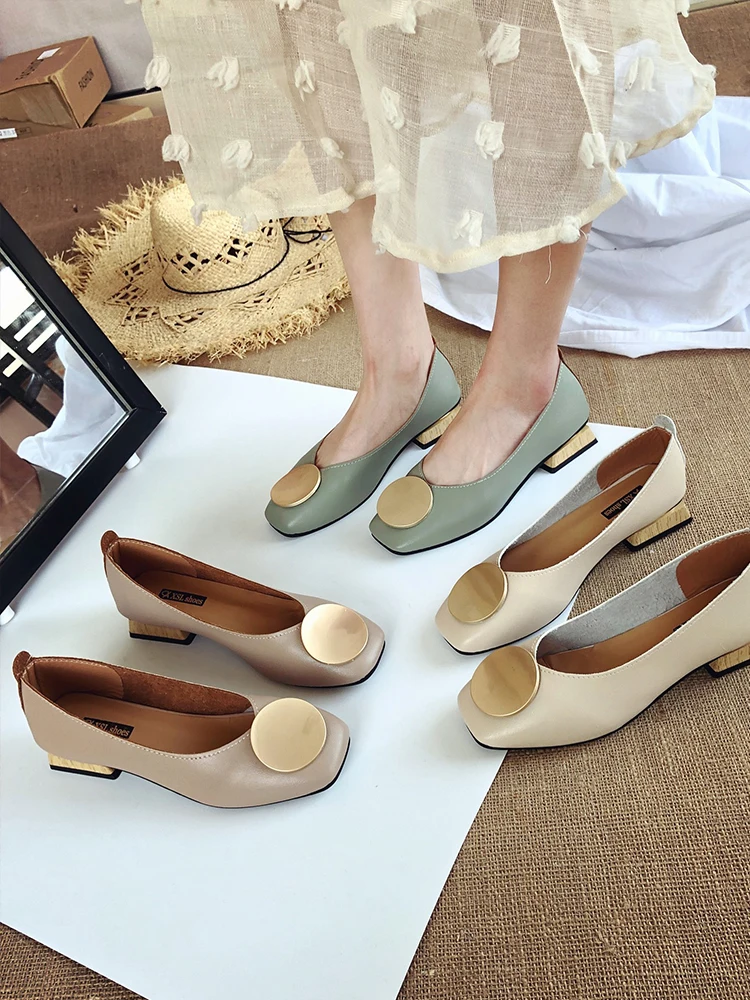 

Peas shoes 2019 spring models wild retro shallow mouth fairy shoes women's shoes