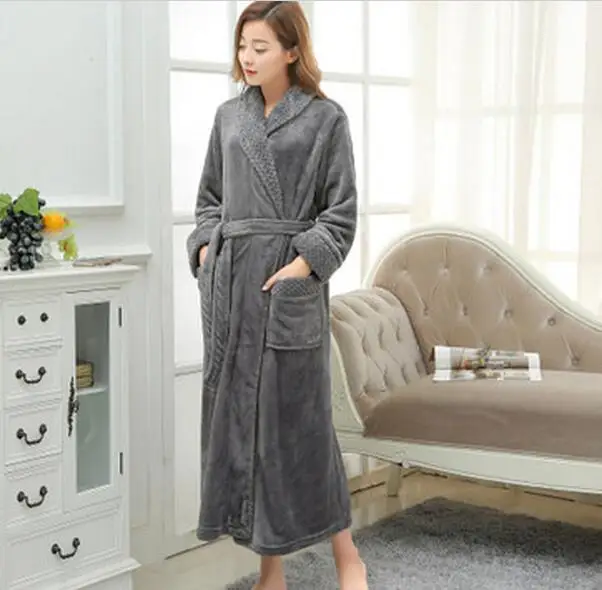 Women long bathrobe home wear clothes dressing gown flannel nightdress warm bath robes E1026