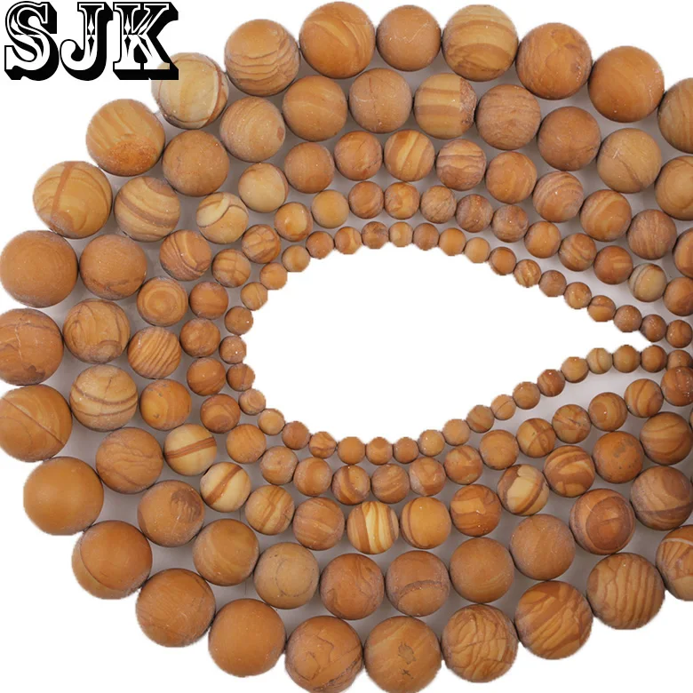 

Beads Natural Stone Matte Wood Grain Round Loose Beads 4 6 8 10 12 mm DIY Handicrafts For Bracelet Necklace Jewelry Making