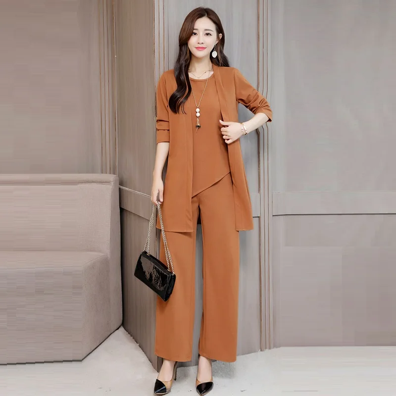 

Plus Size 4XL 5XL Women Loose Pant Suits 2019 New Autumn Winter Fashion 3 Piece Set Women Vest + Cardigans + Wide Leg Pants Sets