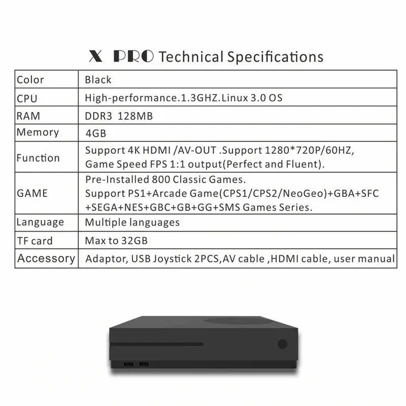 Новая X Pro домашняя сенсорная Hd видео игровая машина 1280P 4K Hdmi встроенные 800 игры