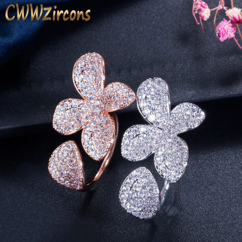 Cwwzircon Роскошные регулируемые розовые золотые серебряные кольца с фианитом