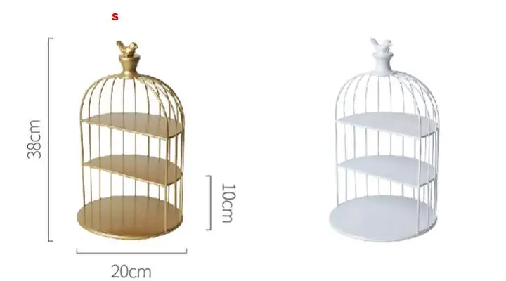 Nordic клетка для птиц стеллаж для хранения золотые украшения Творческий кованого железа десерт стойки Ретро Макияж Стеллаж для хранения