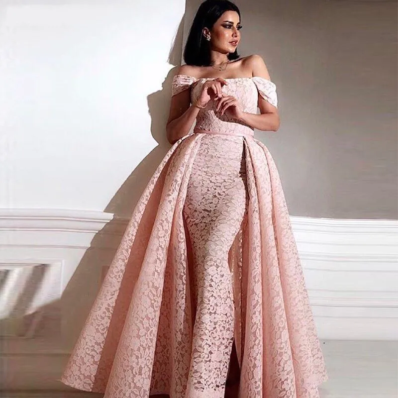 

robe de soiree Elegant Formal Dresses Custom Lace vestido de festa longo Evening Gowns Removable Train Long Pageant Dress Arabic