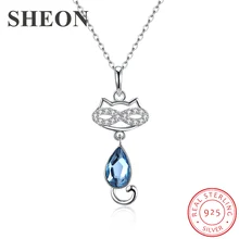 SHEON Animal Collection 925 Sterling Silver Lovely Pet Cat Crystal Pendant Necklace for Women Sterling Silver Jewelry bamoer fashion genuine 925 sterling silver cute pet pussy cat chain pendant necklace for women sterling silver jewelry scn232