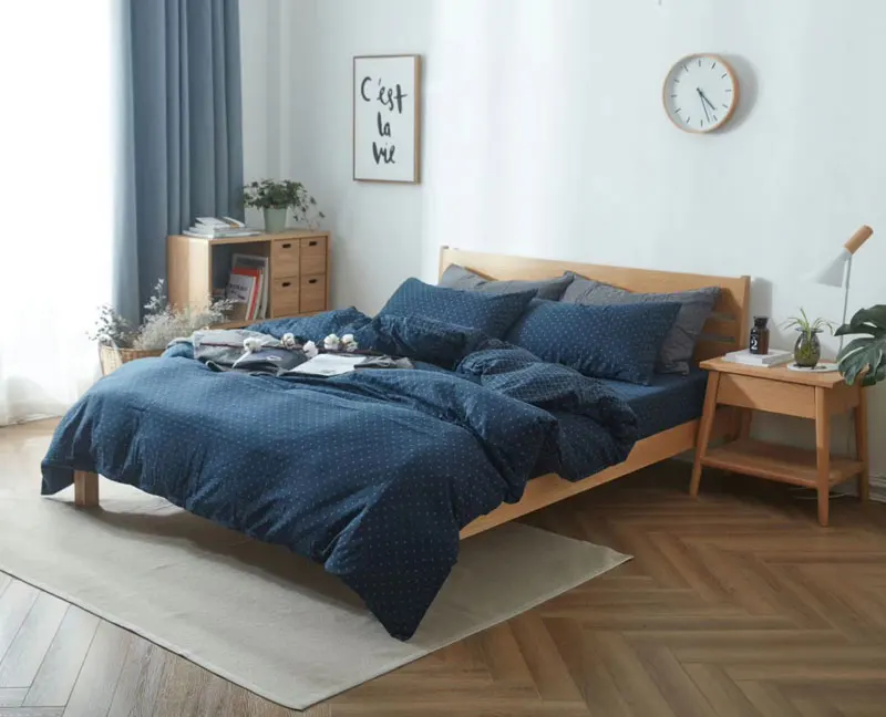 

solid Washed Cotton bedding set pillowcase linen bed Set japan Simple Style Soft Breathable Bedding Duvet Cover Set