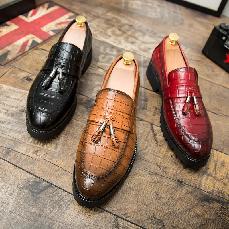 fashion snake skin platform men shoes patent leather luxury brand tassel wedding dress foowear fish brogue oxford shoes for men (63)