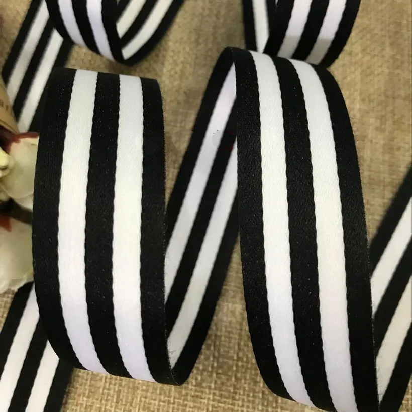 

hot 25MM Black and White bottom White stripe grosgrain ribbon DIY clothing sewing fabric supplies backpack Accessories ruban