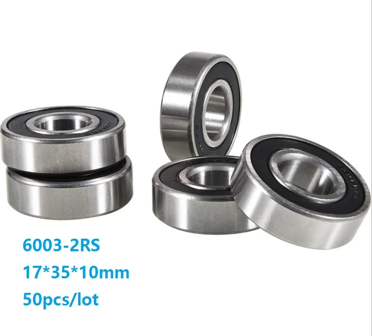 

50pcs/lot 6003RS 6003-2RS 6003 2RS 17*35*10mm Double Rubber cover Deep Groove Ball bearing Shaft 17x35x10mm