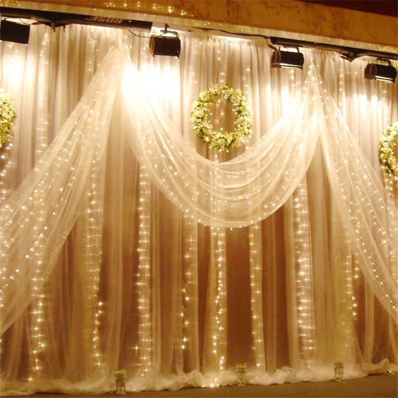 

Christmas Garland LED Curtain Icicle String Light 220V 3M x 3M 8-modes 304pcs-Lights String Warm White Indoor Outdoor Decorative