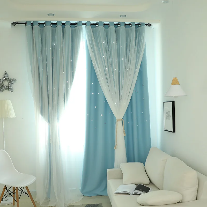 

New Hot Sale Hollow Fashio Star Insulated Blackout Curtain Japanese Hooks up Drape For Party Decoration Kitchen Home Bedroom