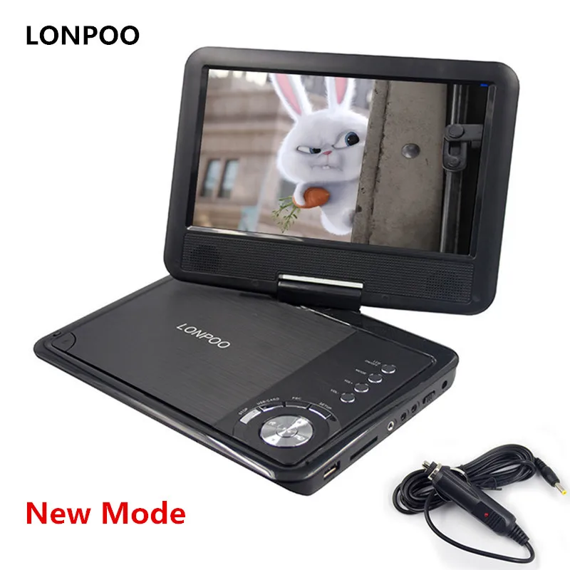 Новый 9 дюймовый портативный DVD плеер LONPOO поворотный экран VCD CD MP3 USB SD карта RCA ТВ