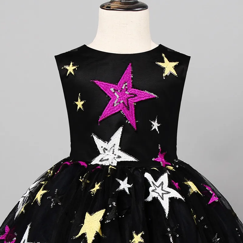 Нарядный костюм для детей, платье для девочек вечернее платье «ночное небо», новогодние праздничные платья для девочек, детская одежда с принтом со звездой для детей возрастом 4, 8, 10 лет