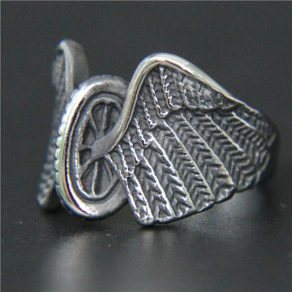 New Design Cool Wheel Wings Ring 316L Stainless Steel Large Size Mens Ring Fashion Punk Small Women Wings Ring 3
