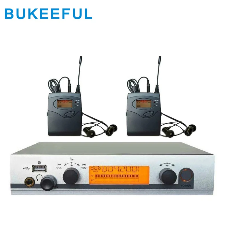 

2 Receivers iem system 40CH UHF Portable Wireless Audio Broadcast System Wireless Personal In-ear Monitor System with USB