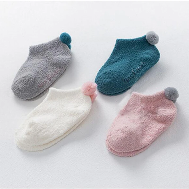 Зимние крещения, детский, для новорожденных, для девочек Носки флис симпатичный помпон помпоны из Носки для новорожденных для детей для девочек, sokken, детские рождественские носки