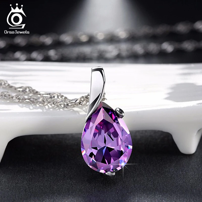 ORSA JEWELS дизайн AAA австрийский кубический кулон ожерелье на серебре цвет фиолетовый кулон из циркония для женщин модные украшения ON39