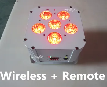 

( 8 pcs / lot ) Remote Control+ Battery + Wireless Control 6*18W RGBWA+UV 6 in 1 LED Flat Par Light