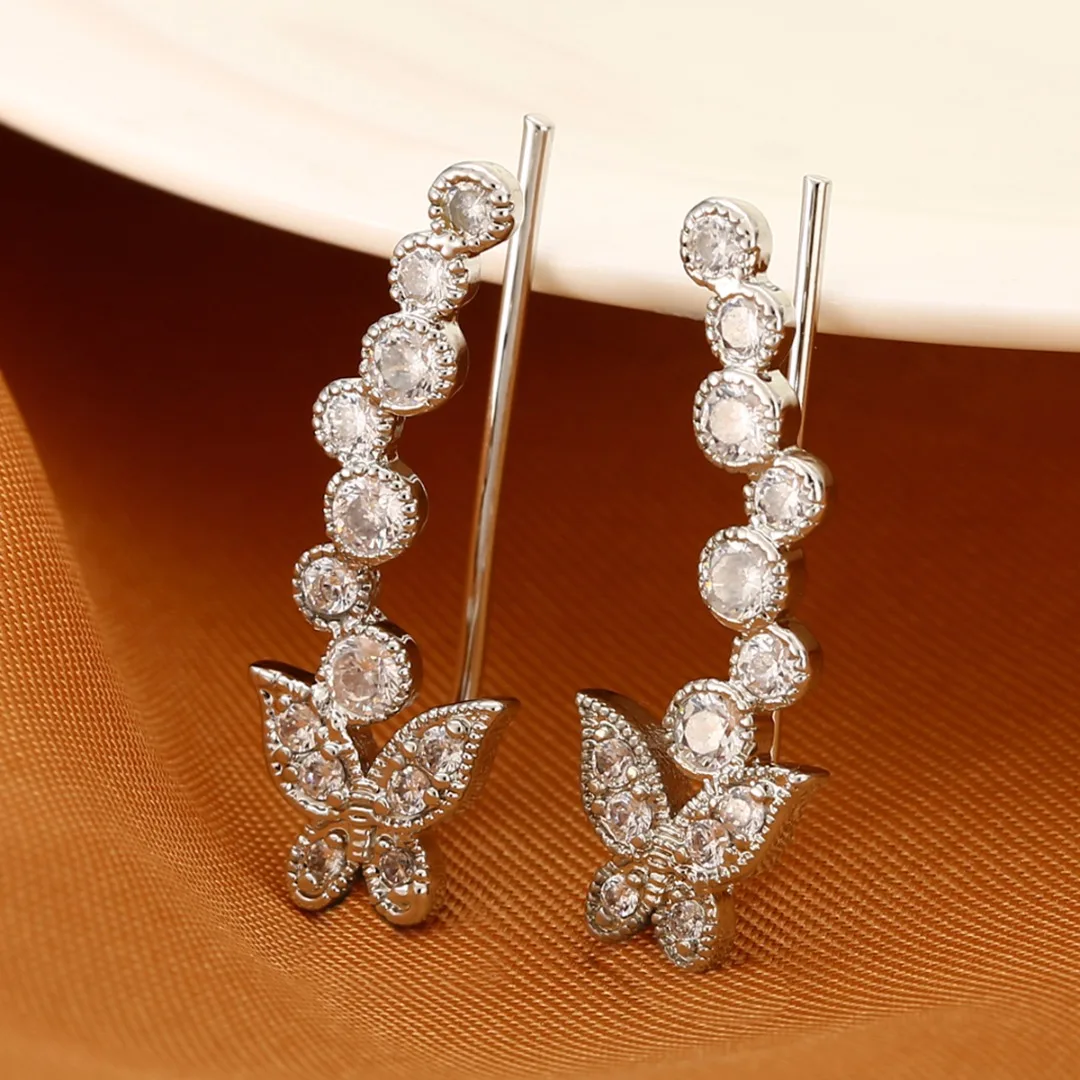 Punk Butterfly Ear Crawler Earrings Shellhard Ear Cuff Earring Silver Color Ear Climber Jewelry For Women Clip Earring