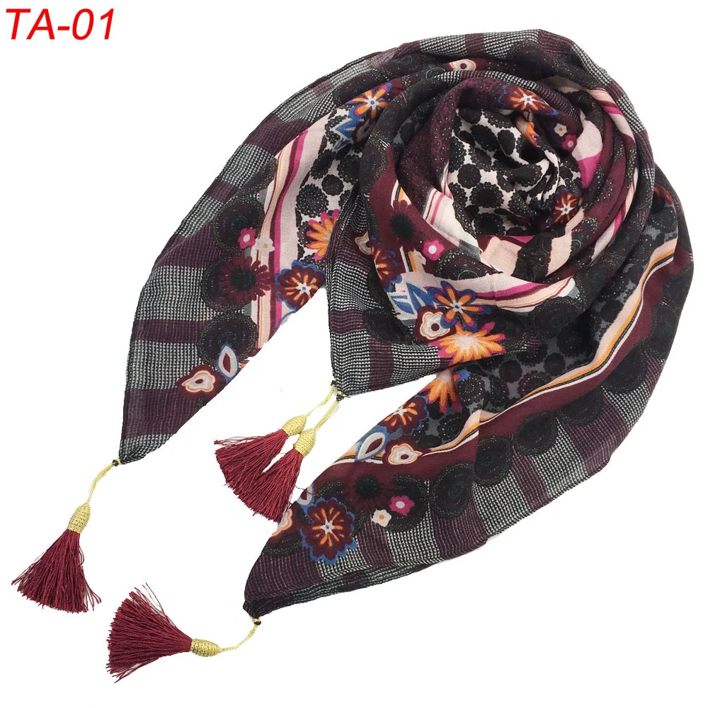 ; 22 цвета; Новинка; Осенняя мода с цветочным принтом; красивые разноцветные кисточки; свободно свисающие шарфы; квадратный мусульманский шарф для женщин