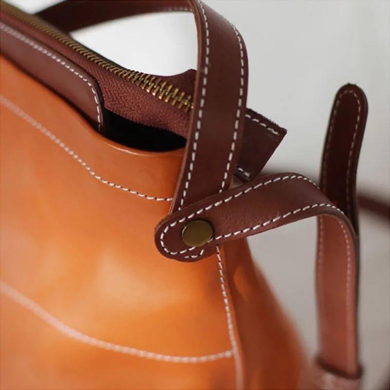 AETOO Leather handheld zipper bucket bag, large capacity female new shoulder cowhide crossbody bag