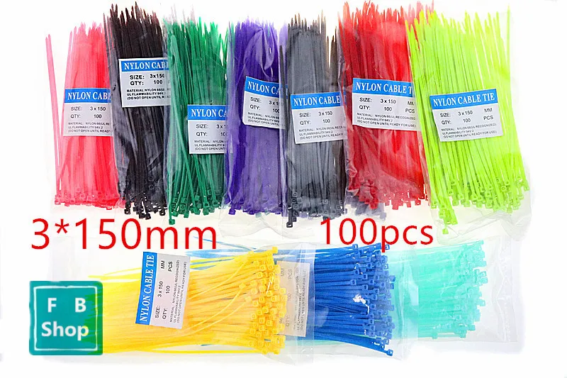 100 шт цветные 3*150 мм ширина 2,5 мм заводской стандарт самоблокирующиеся пластиковые нейлоновые кабельные стяжки, проволочные стяжки на молнии