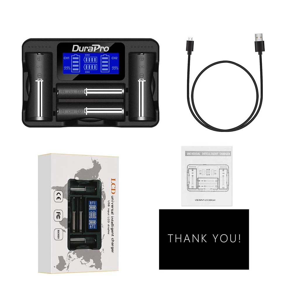 Зарядное устройство Durapro с 4 USB портами и ЖК дисплеем универсальное для литий