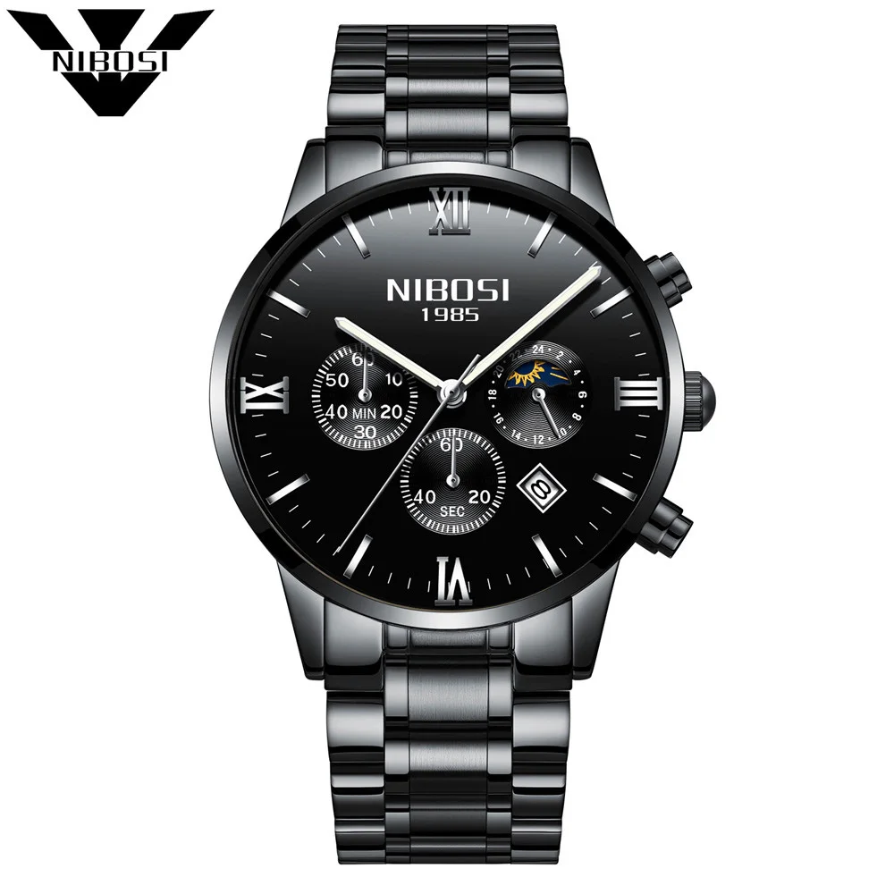 

NIBOSI Black Watches Men 2018 Mens Watches Top Brand Luxury Famous Men Quartz Military Sport Watch Men's Wristwatches Relogio