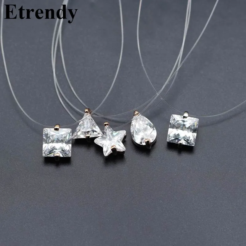 Invisible Transparent Zircon Choker Necklace Women Fashion Jewelry 2018 Cute Gift Star Triangle Water Drop Design Summer Holiday