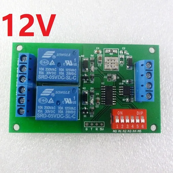 DC 5 В/12 В/24 В 2 канала RS485 Реле Modbus RTU PLC модуль - Габаритные размеры: DC 12V