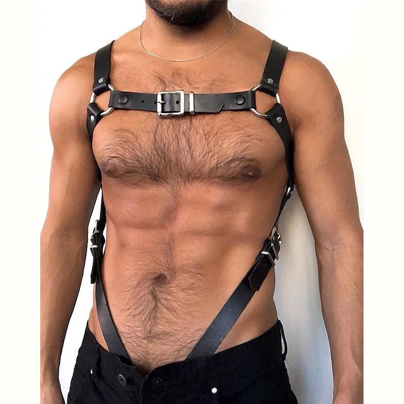 Из PU искусственной кожи в стиле панк мужчины жгут тела Связывание подтяжки сексуальные погоны для Для мужчин дизайнерский ремень