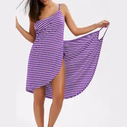 BUYSD 2019 Сексуальная спинки Для женщин летние платье в полоску v-образным вырезом Спагетти ремень Для женщин до колена купальный костюм
