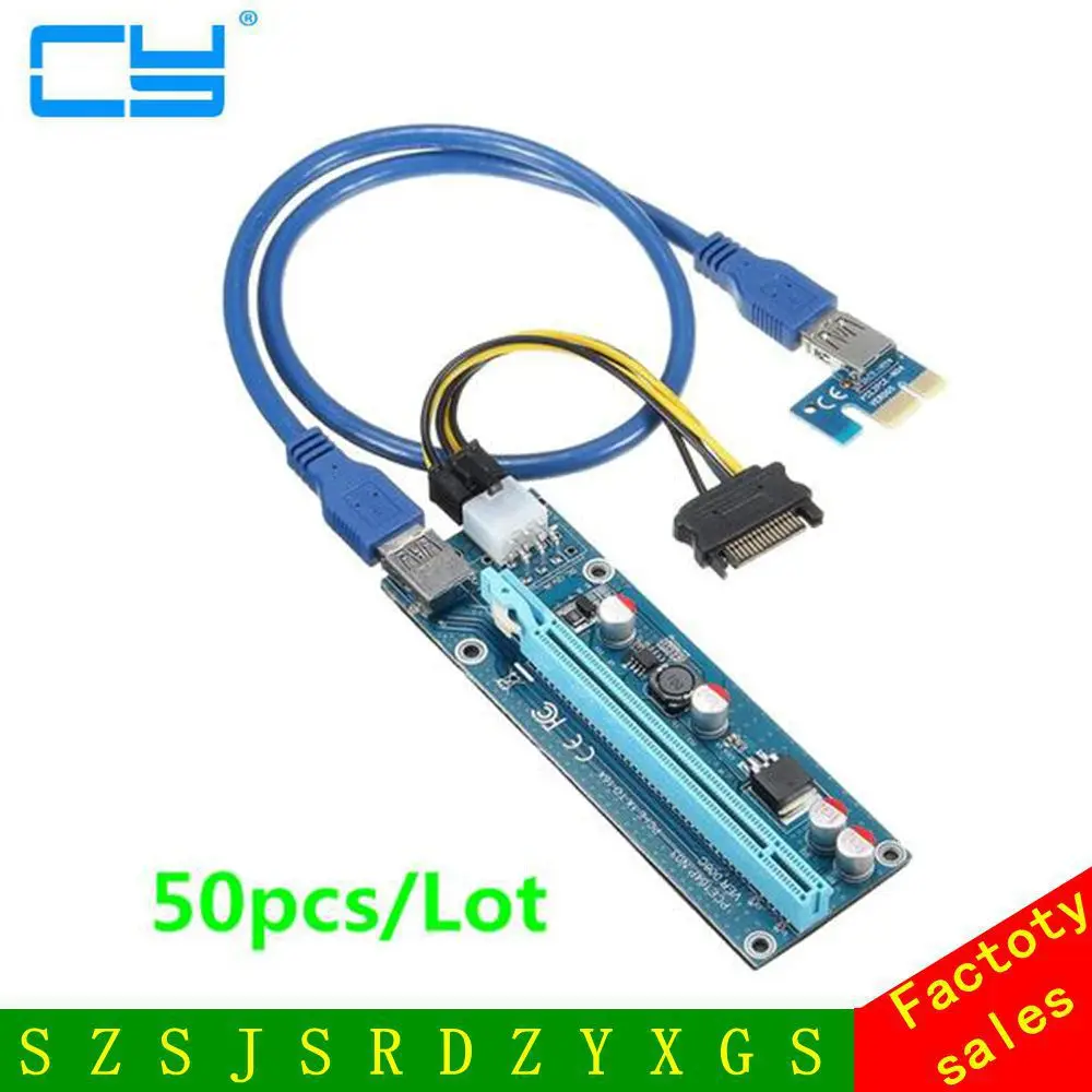 Lot USB 3.0 PCI-E Express 1x To 16x Extender Riser Card Adapter 6PIN Power Cable