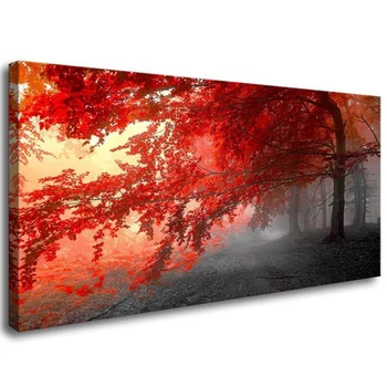 

100cover Square Round Dril 5D Diy Diamond Painting red tree forest landscape diamond Embroidery Cross Stitch Wall StickerZP-1364