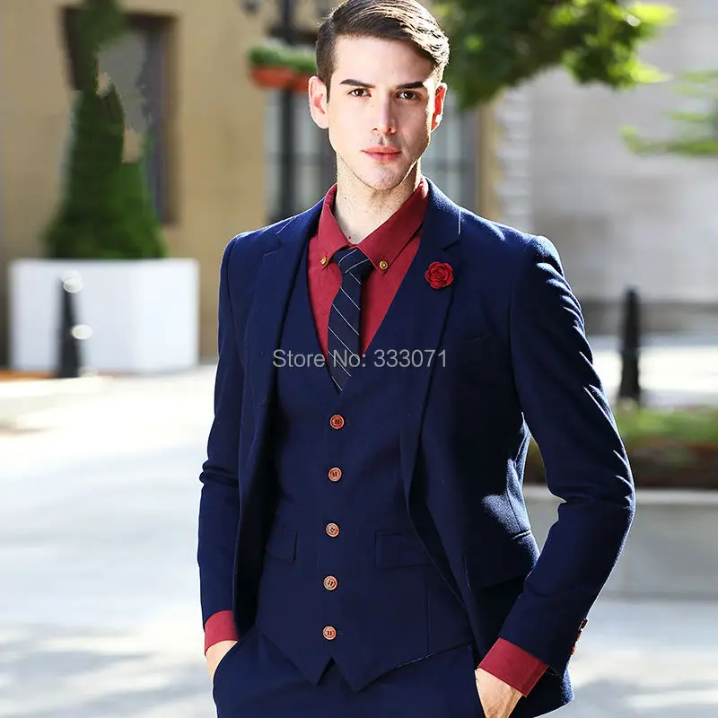 navy blue suit maroon shirt
