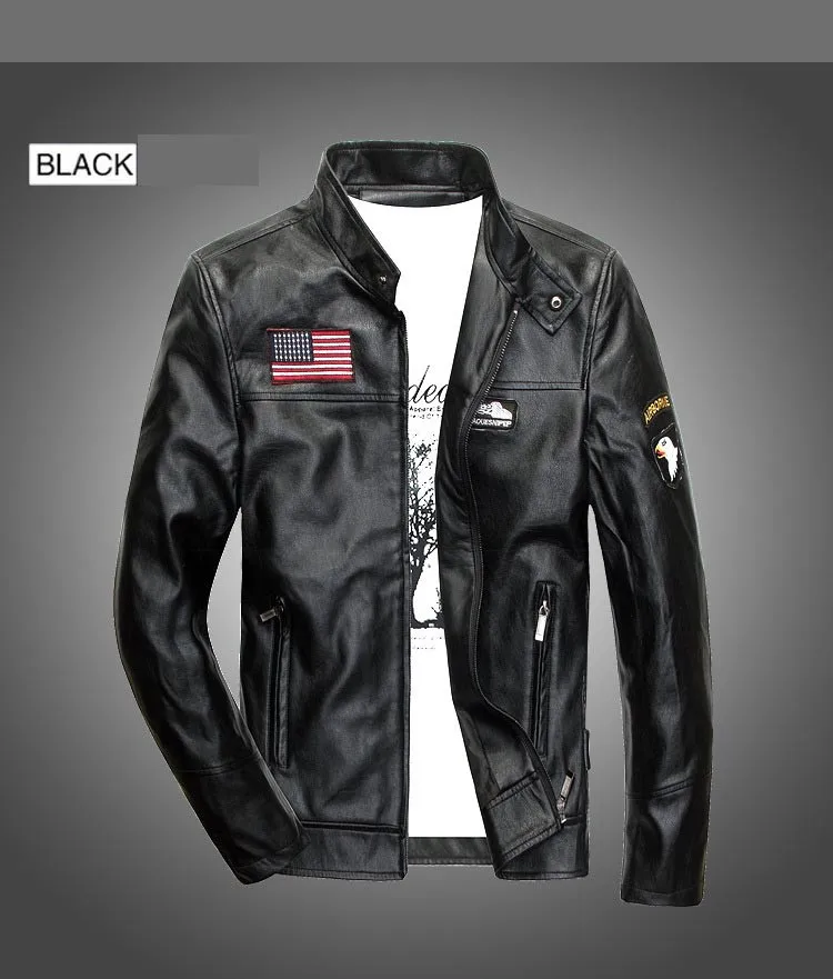 Мотоцикл Кожаные куртки Для мужчин брендовая одежда Air Force One Военная Униформа верхняя одежда; куртка; пальто плюс Размеры M-4XL 115 - Цвет: Черный