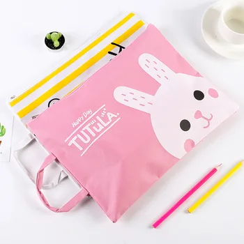

Cute Cartoon Cat Rabbit File Folders Zipper Bag Kawaii A4 File Holder For Documents Kids Gift Stationery Office School Supplies