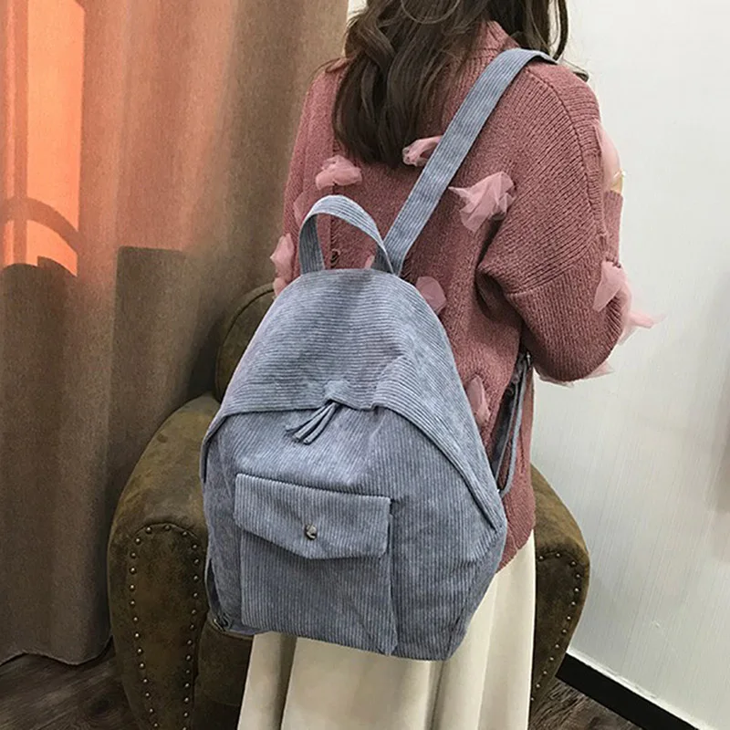 New Style Korean Version Simple Solid Corduroy Backpack Women Bag