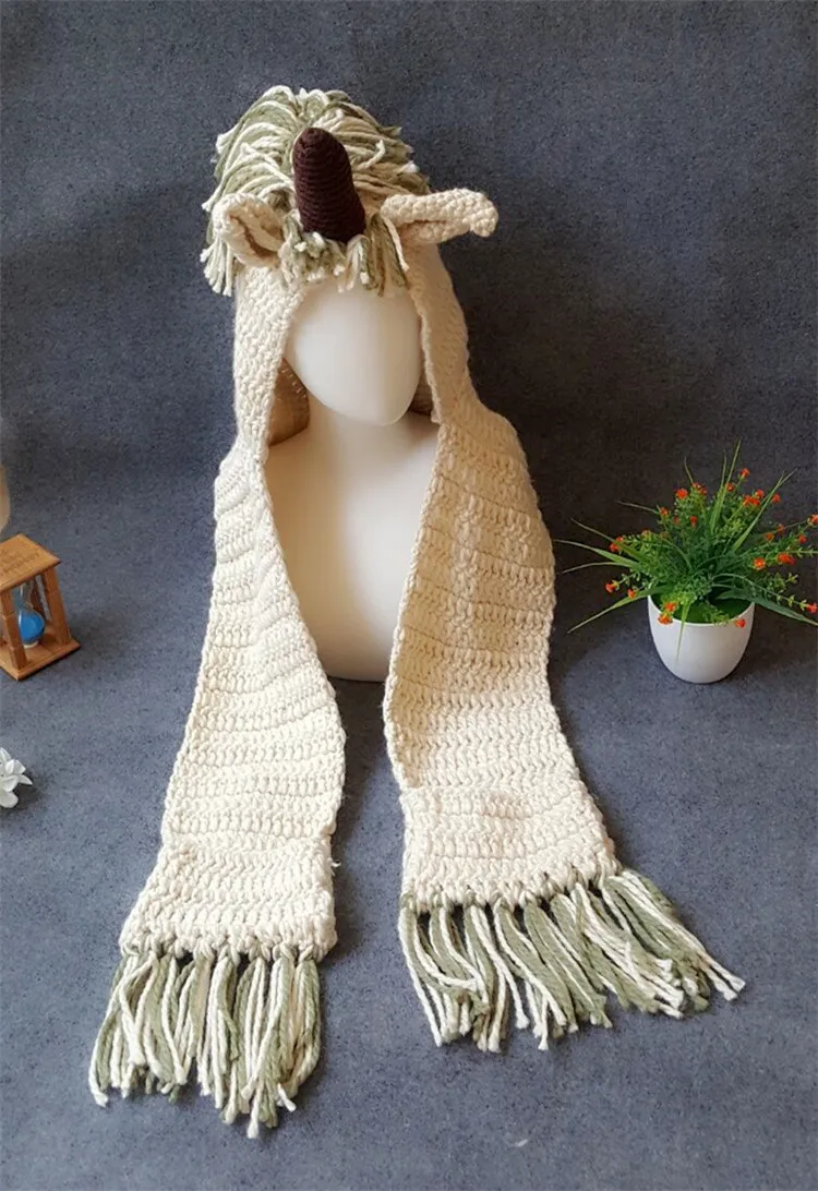 2018 New Autumn And Winter Children's Hat Unicorn Wool Scarf One Cloak Shawl Tassel Warm Winter ACI85 (11)