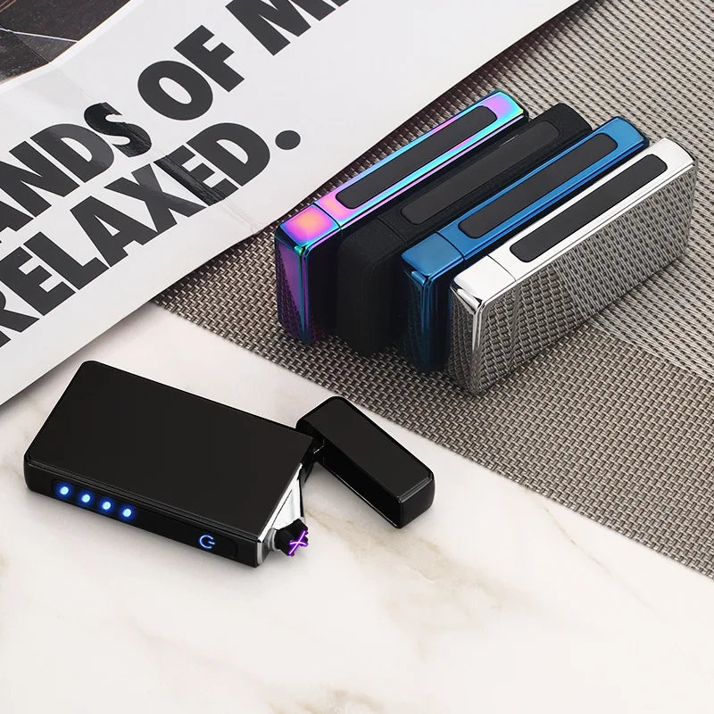 Подарки, двойная дуговая плазменная зажигалка с отпечатком пальца, USB ветрозащитные, импульсные металлические электронные зажигалки с интеллектуальным дисплеем