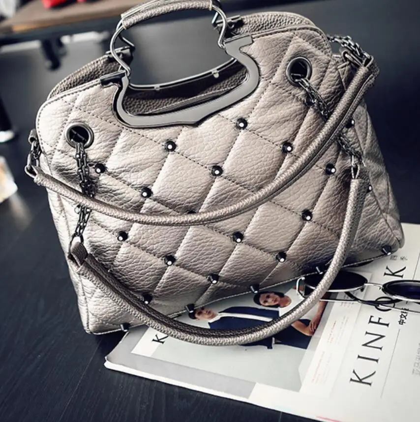 

ANAWISHARE Women Leather Handbags Ladies Totes Bags Rivet Crossbody Bags Black Large Shoulder Bags Bolsas Femininas Bolsos Mujer