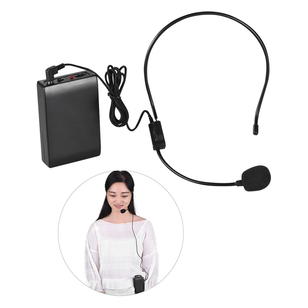Kalaok Micro FM portable Système de casque Microphone Amplificateur vocal 1 4in Prise de sortie avec récepteur émetteur Bodypack pour professeur Enseignant Instructeur de yoga Présentateur 
